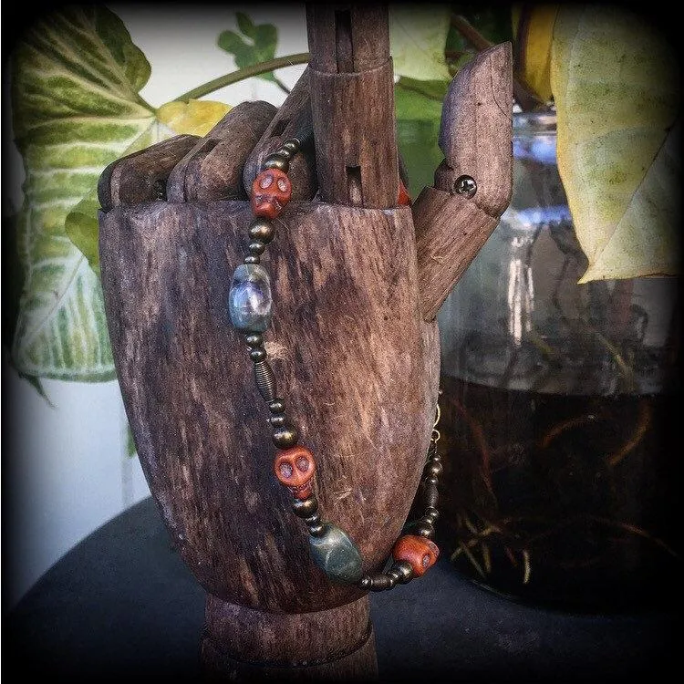 Papa Legba bracelet Jasper bracelet Brown skull bracelet Bronze bracelet Gothic bracelet Voodoo bracelet Halloween bracelet