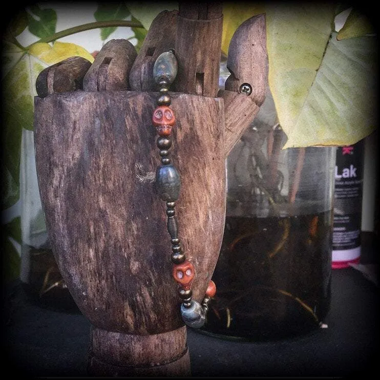 Papa Legba bracelet Jasper bracelet Brown skull bracelet Bronze bracelet Gothic bracelet Voodoo bracelet Halloween bracelet