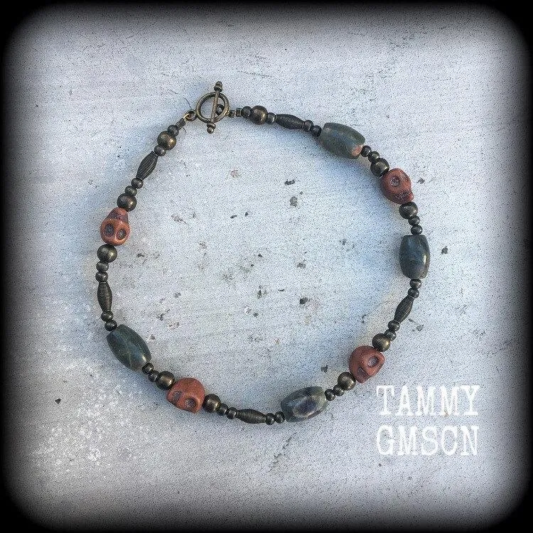 Papa Legba bracelet Jasper bracelet Brown skull bracelet Bronze bracelet Gothic bracelet Voodoo bracelet Halloween bracelet