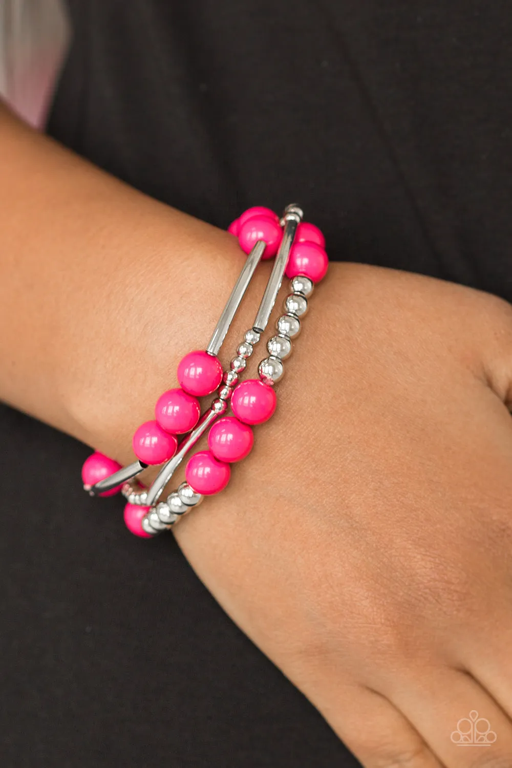 Paparazzi New Adventures Pink Stretch Bracelet - P9WH-PKXX-195XX