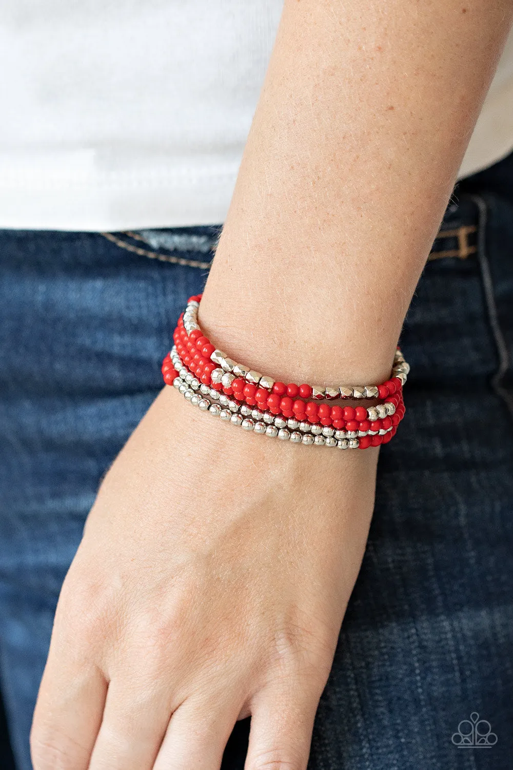 Paparazzi Stacked Showcase Red Stretch Bracelet - P9SE-RDXX-182XX