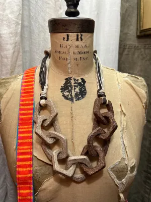 Paper Mache Artdeco Necklace-ivory/brown