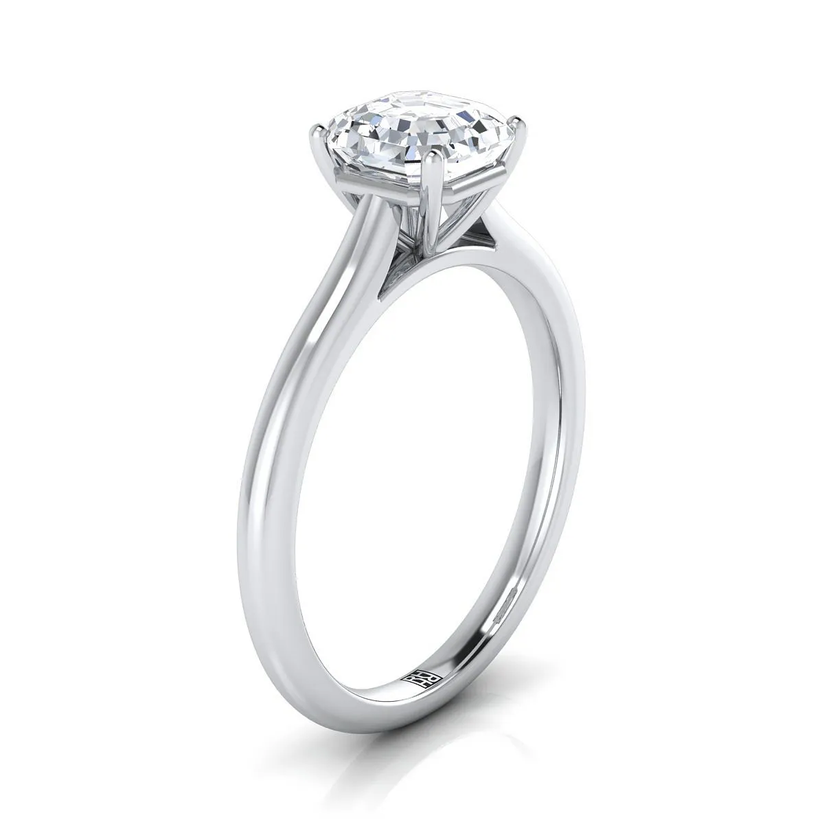 Platinum Asscher Cut  Pinched Comfort Fit Claw Prong Solitaire Engagement Ring