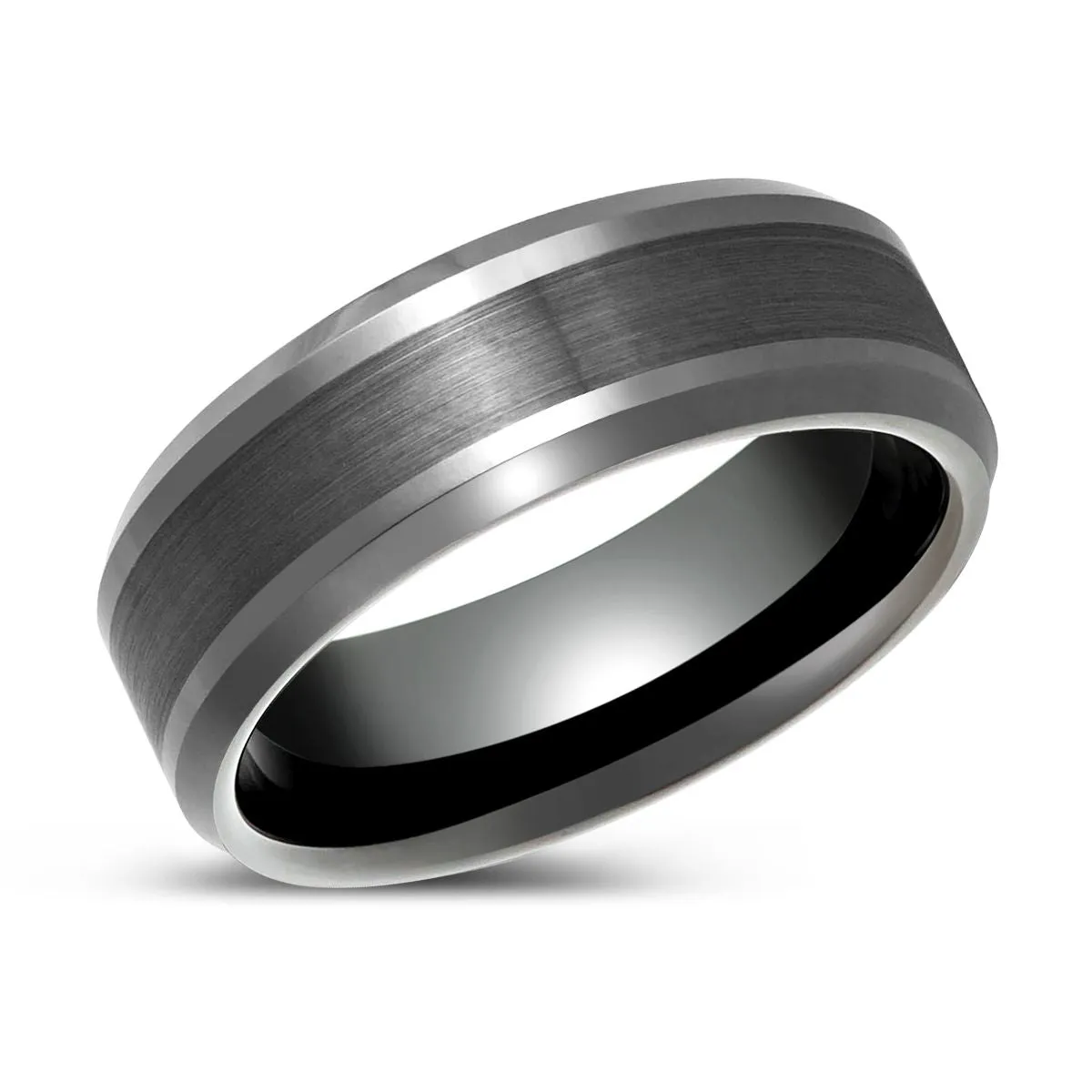 PRECISION | Gun Metal Ring, Brushed Center, Beveled Edge