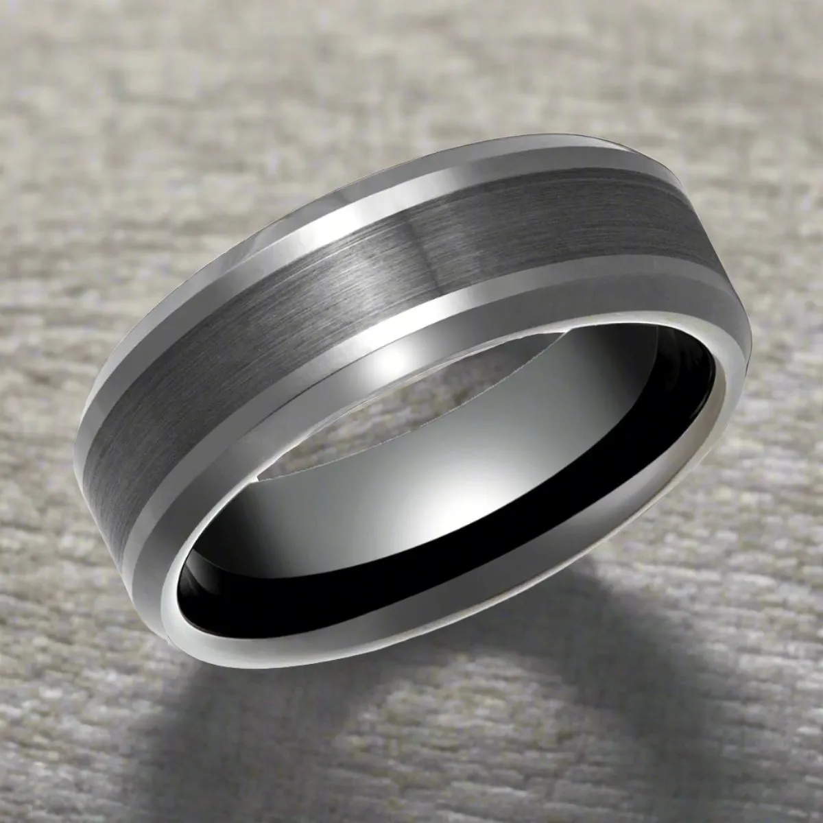 PRECISION | Gun Metal Ring, Brushed Center, Beveled Edge