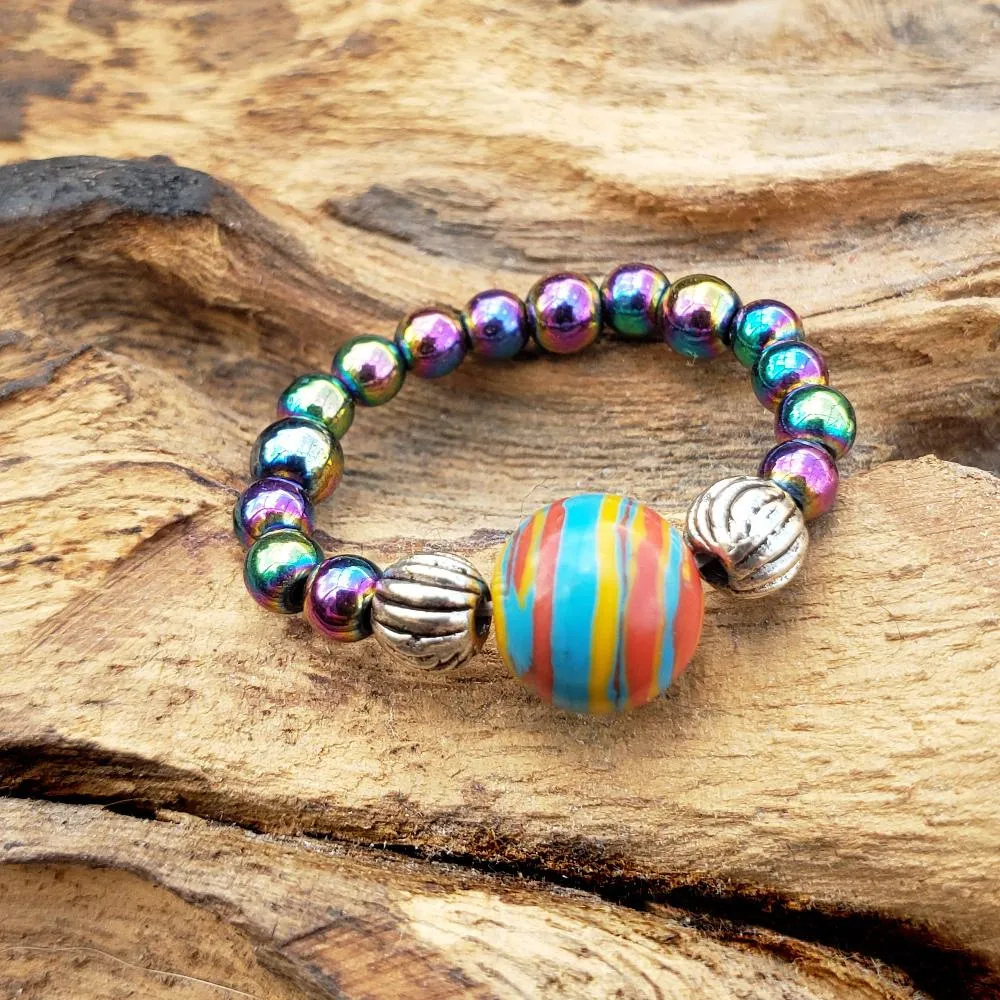 Rainbow Hematite and Rainbow Calsilica Agate Stretch Toe Ring