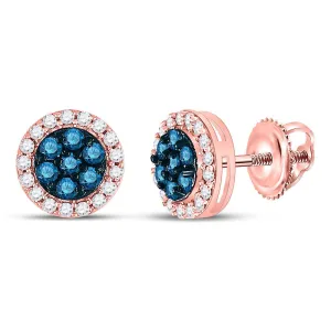 Rose Gold Blue Diamond Flower Cluster Earrings - Exquisite Floral Beauty