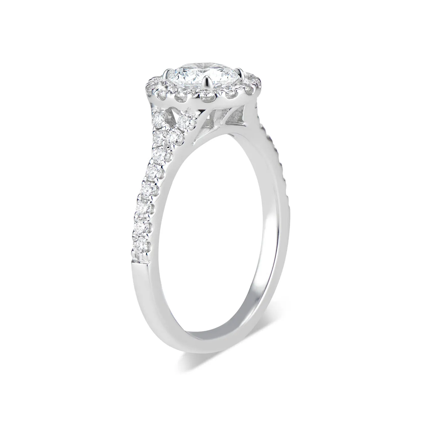 Round Halo Diamond Engagement Ring with Subtle Split Shank