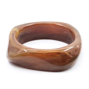 Rounded Square Marbled Resin Bangle in Amber