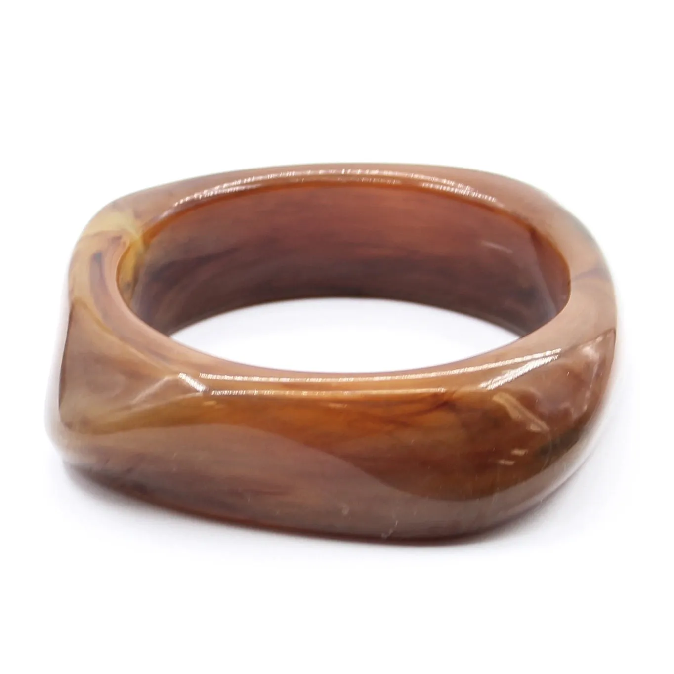 Rounded Square Marbled Resin Bangle in Amber