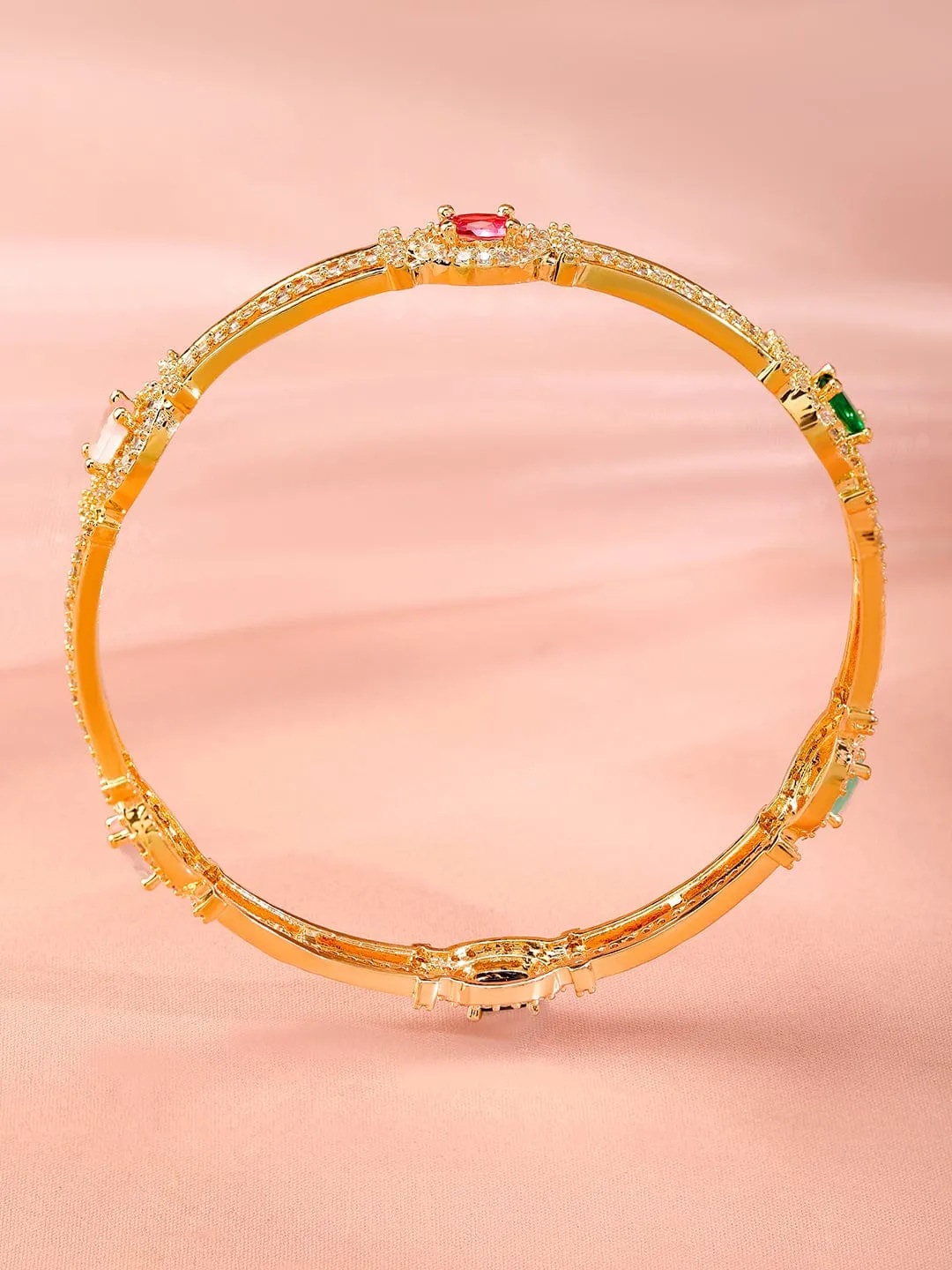 Rubans Set Of 2 22K Gold-Plated Gemstone & Cubic Zirconia-Studded Bangles