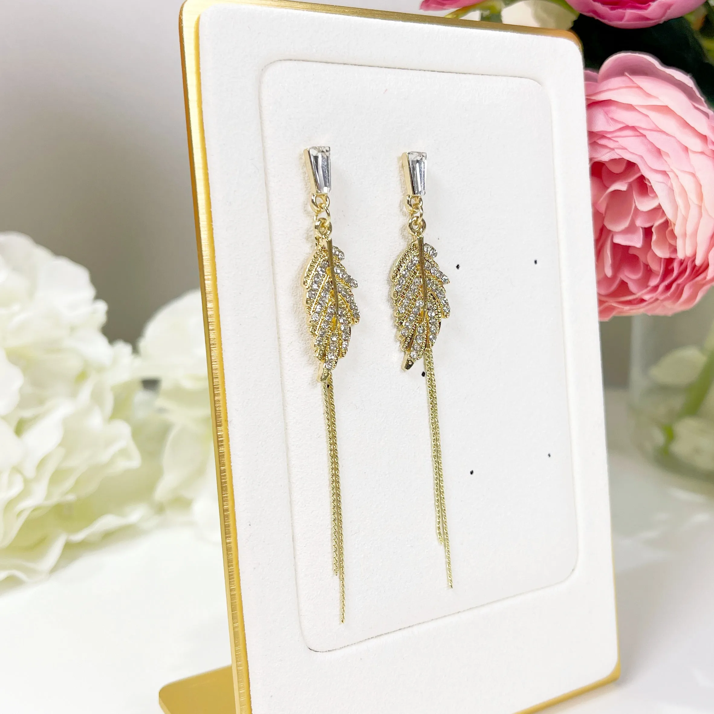 sale Alaina gold crystal paved leaf dangle earrings sale