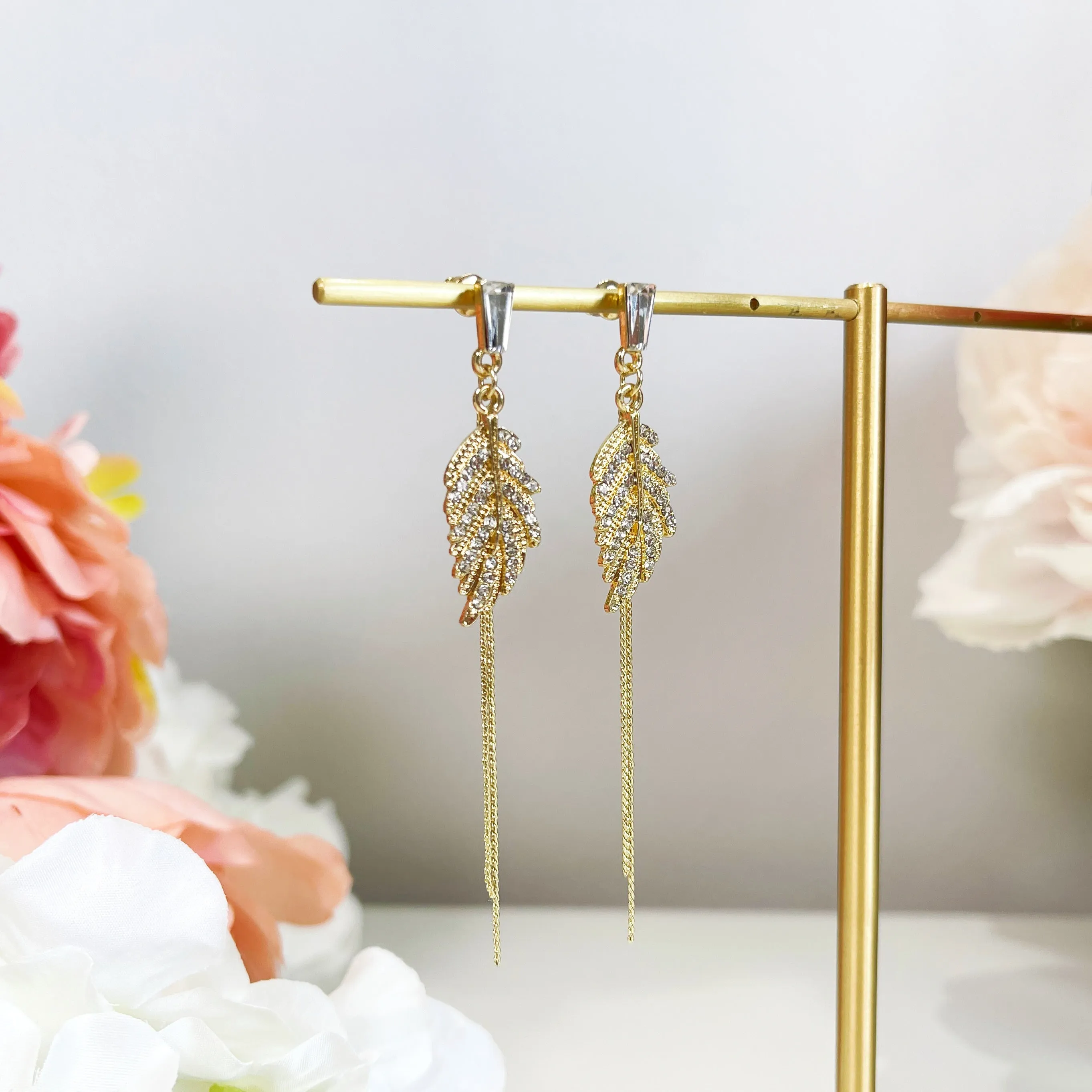 sale Alaina gold crystal paved leaf dangle earrings sale