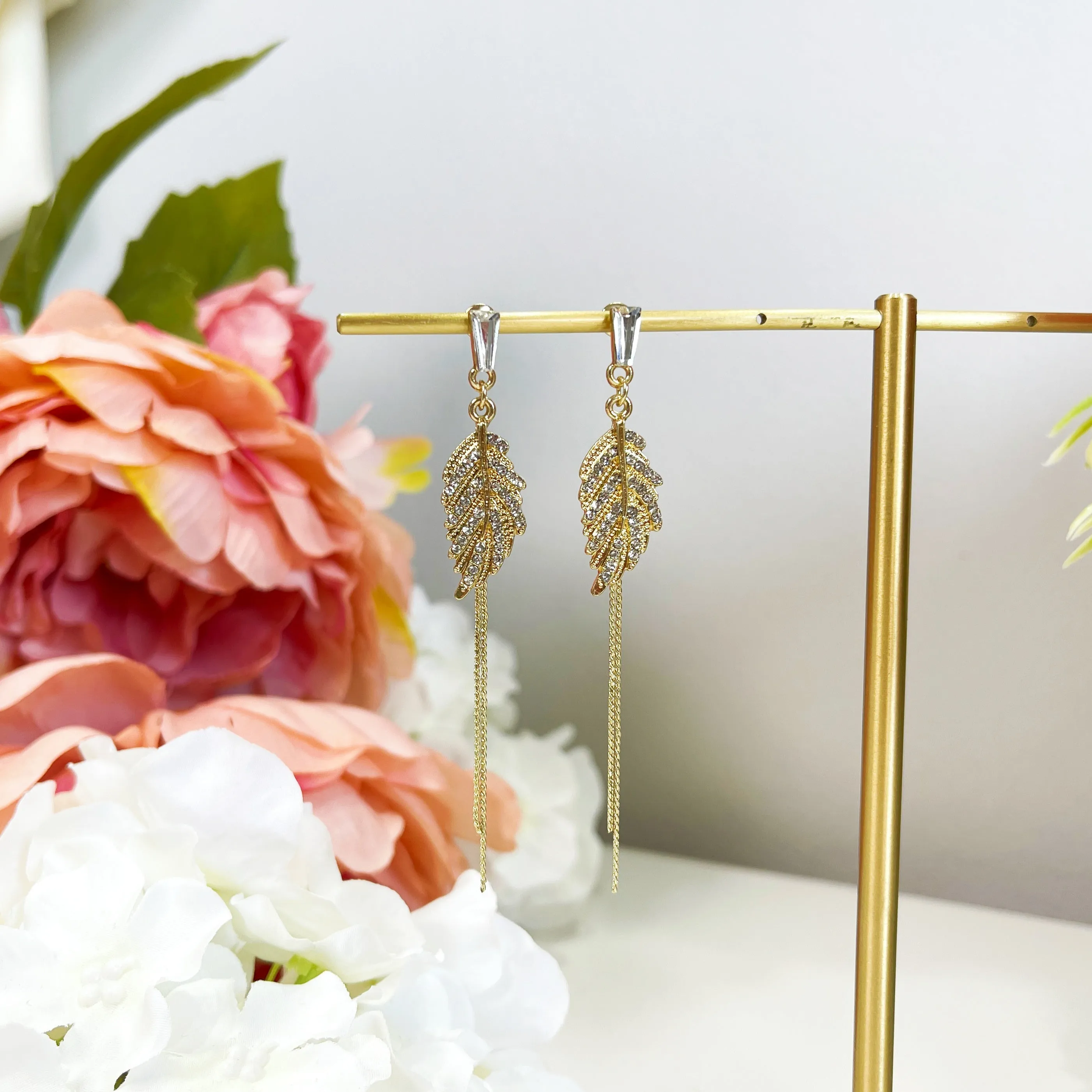sale Alaina gold crystal paved leaf dangle earrings sale