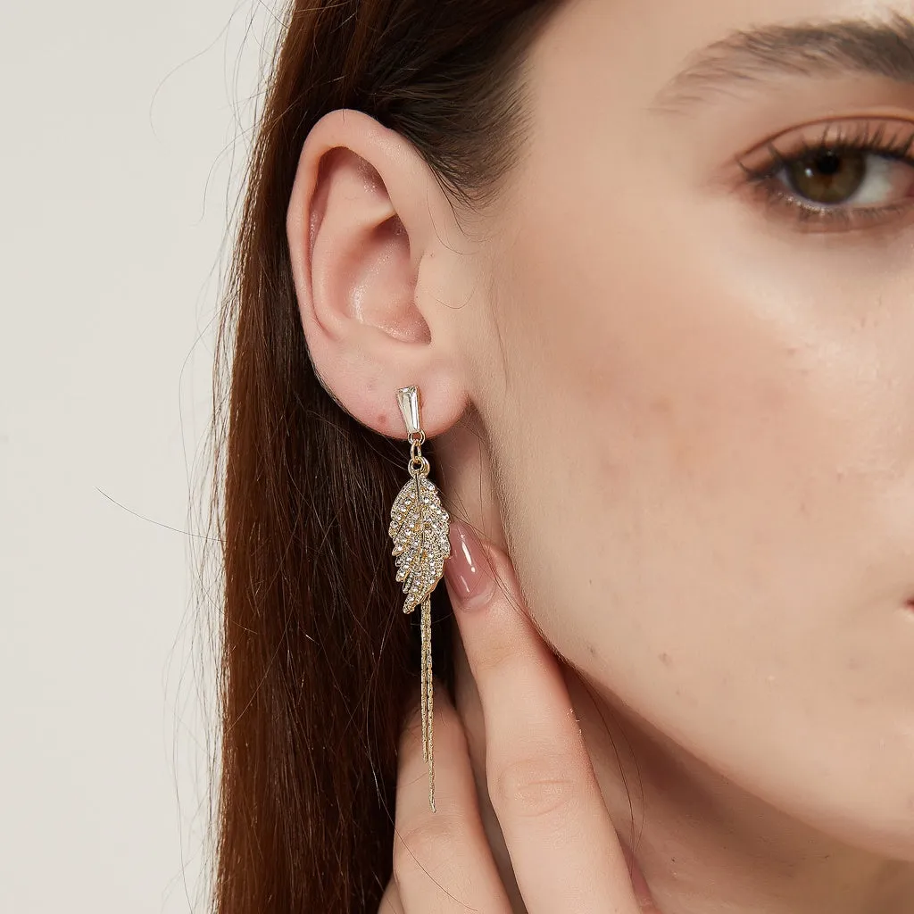 sale Alaina gold crystal paved leaf dangle earrings sale