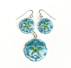 Sand Dollar Earrings and Pendant Set Aqua