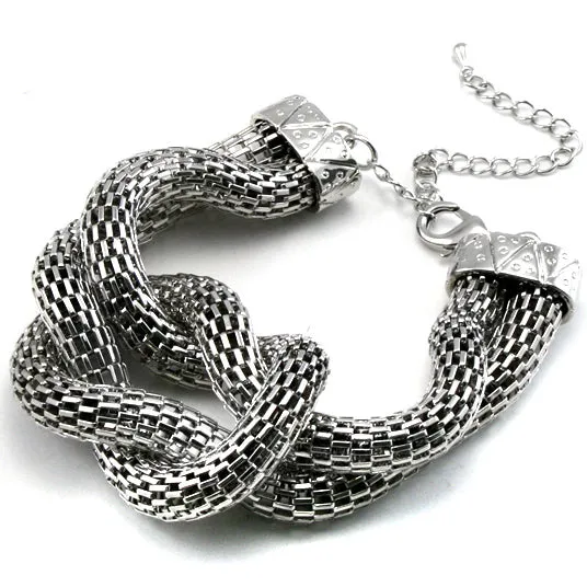 Shiny Knotted Mesh Chainmail Silver Tone Adjustable 7.5" to 8" Bracelet