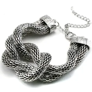 Shiny Knotted Mesh Chainmail Silver Tone Adjustable 7.5" to 8" Bracelet