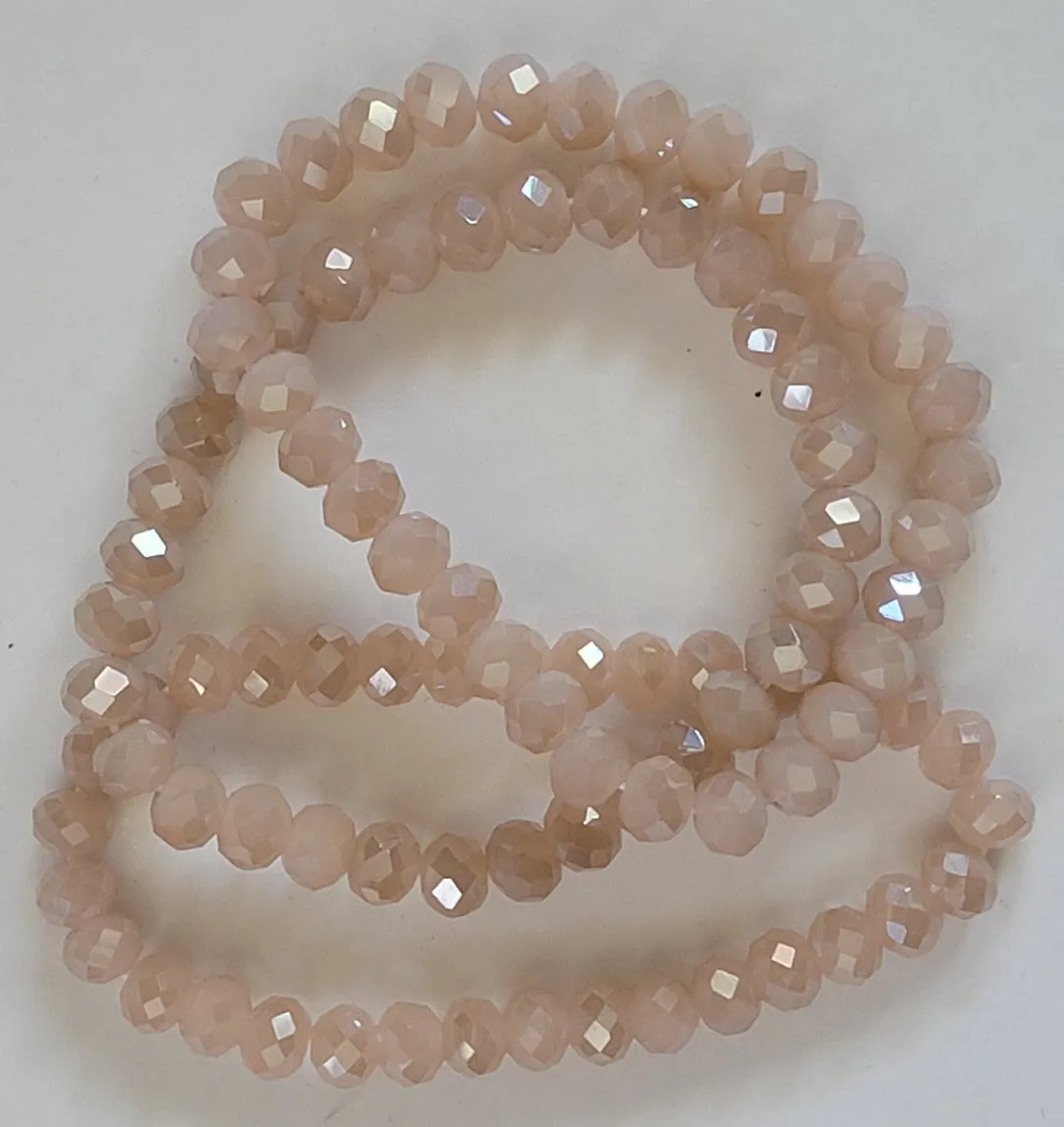Shiny Medium Taupe Rondelle Bead Crystal Stretch Bracelet