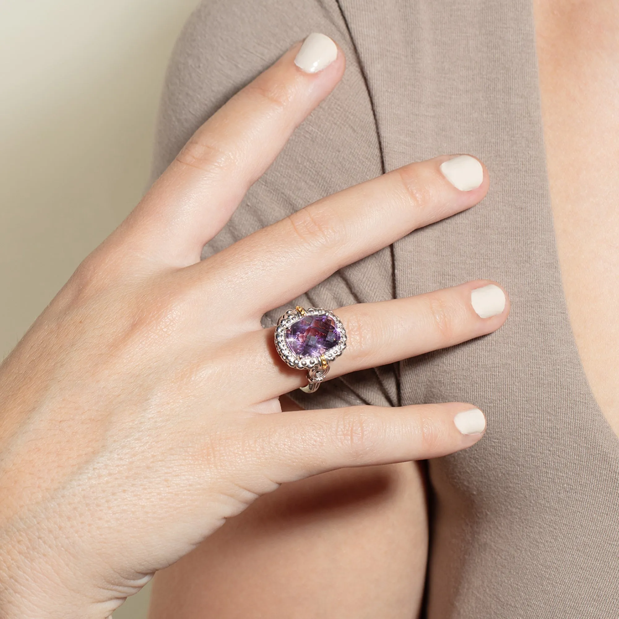Silver & 18K Gold Amethyst Cocktail Ring