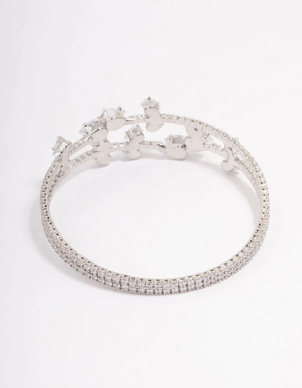 Silver Cubic Zirconia Leaf Layered Bangle