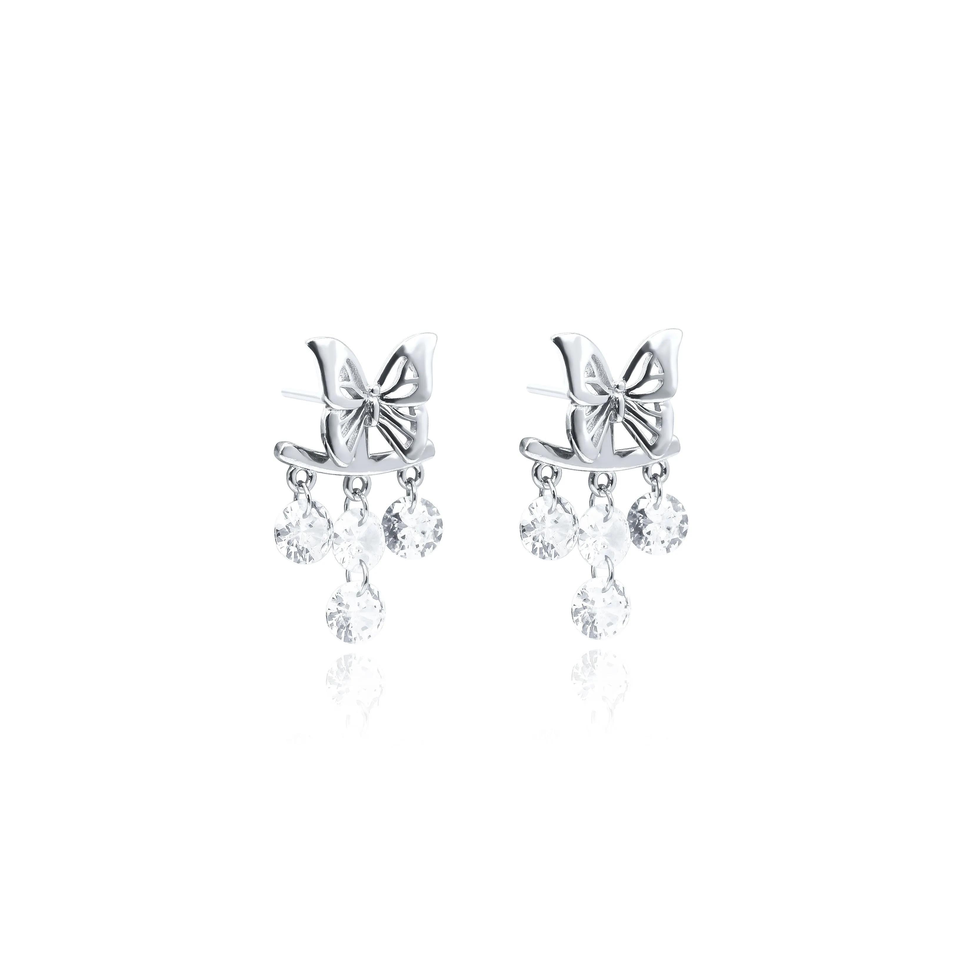 Silver Earrings with Butterfly and Sparkling Crystal Latkan.