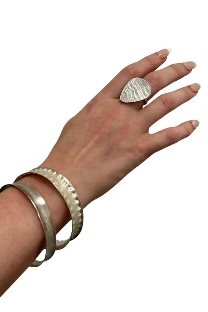 Silver Engraved Brushed Detail Ring