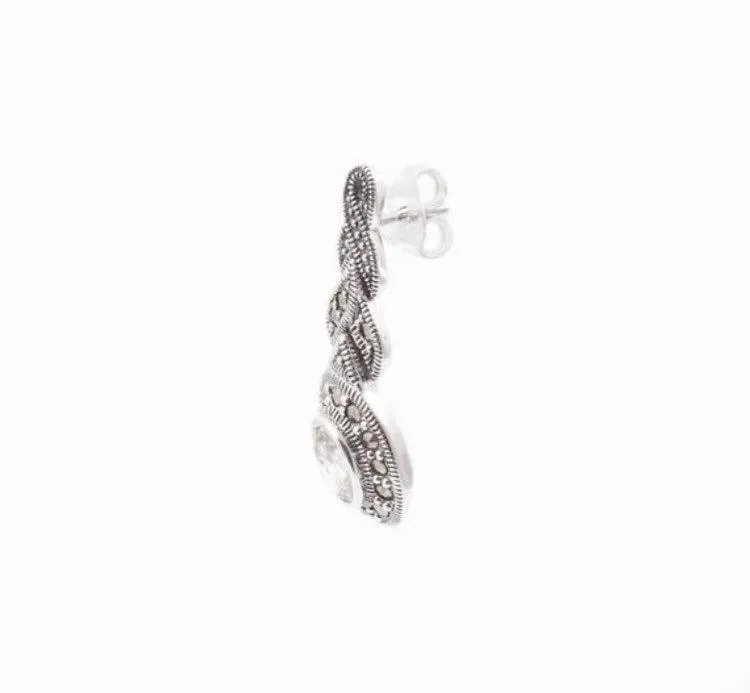 Silver Marcasite Coral Earrings Oval