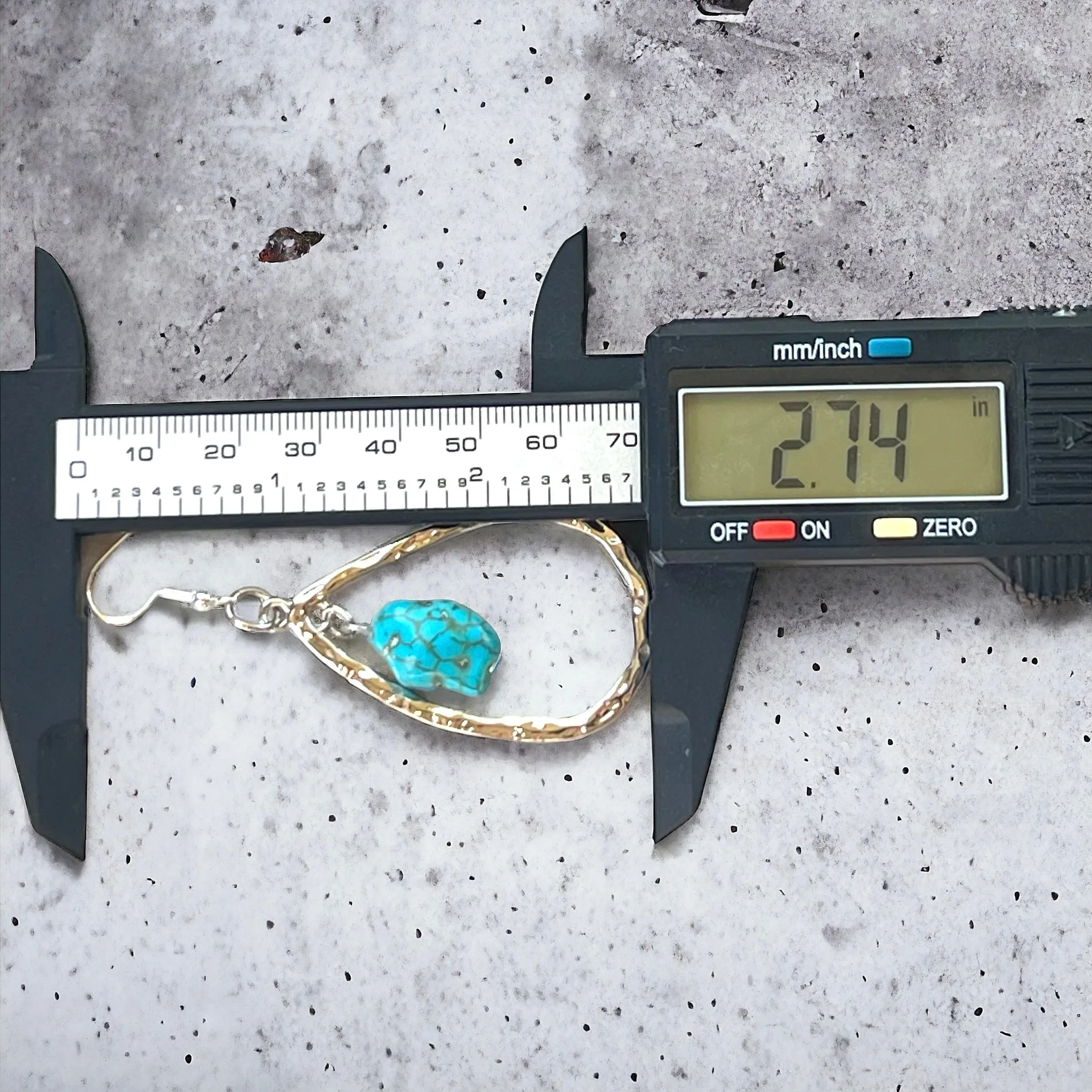 Silver Toned Hammered Metal Teardrop Earrings with Synthetic Turquoise Stone Boho Chic Statement Jewelry Country Western Earrings for Women