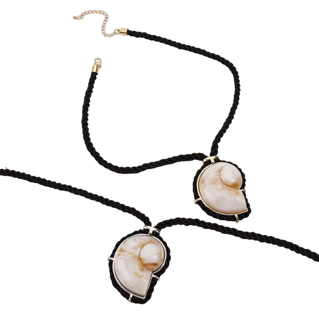 Snail Shell Black Rope Pendant