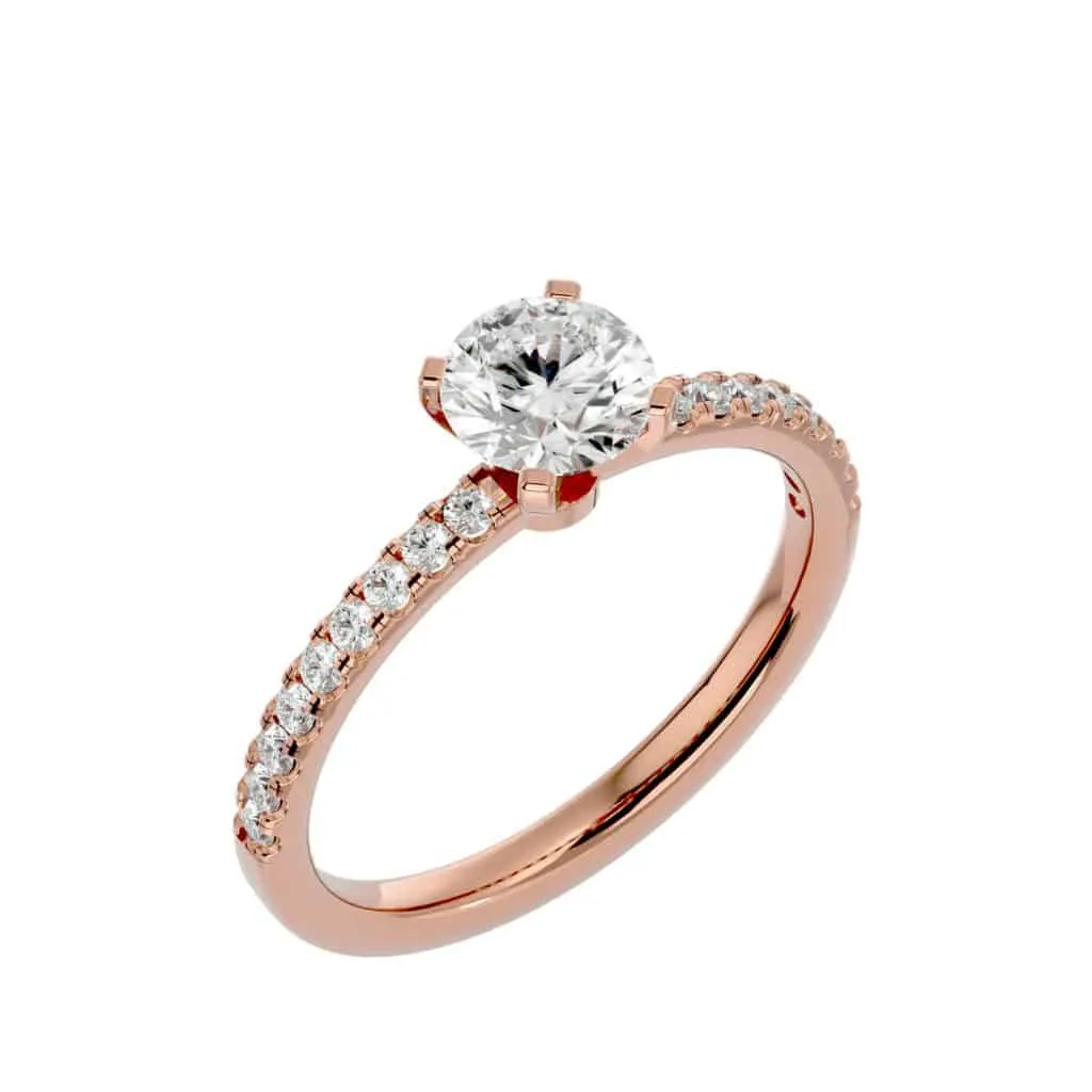 Solitaire Diamond Engagement Ring Simple Pave Setting