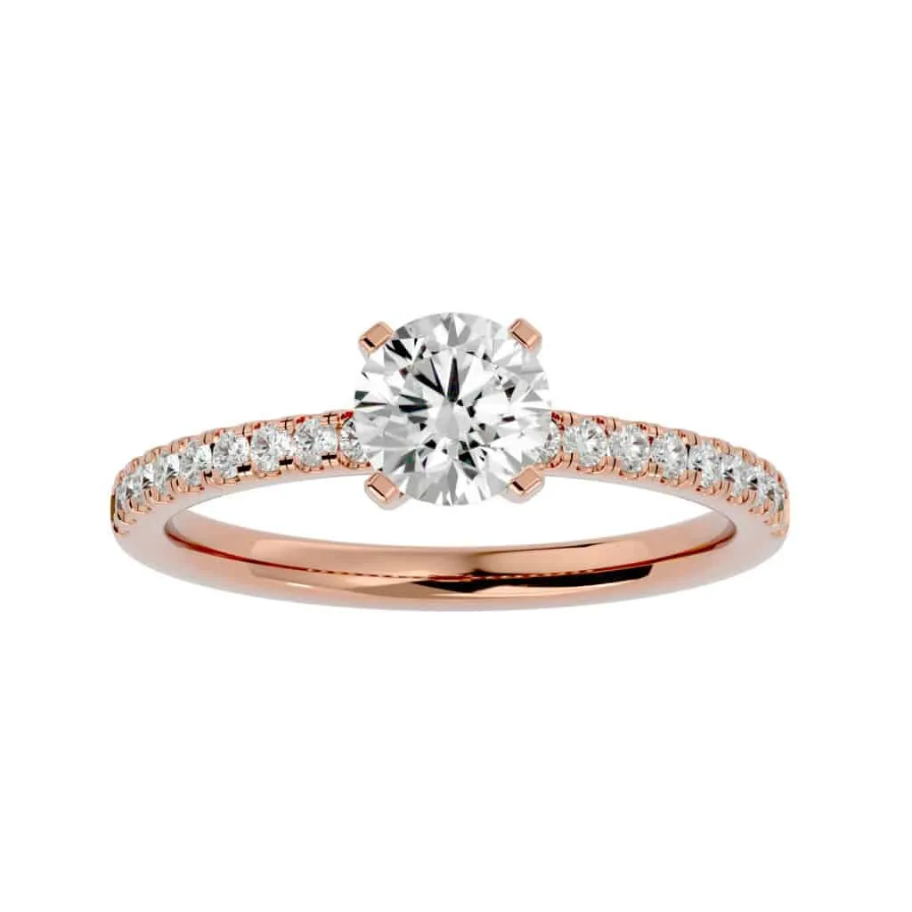 Solitaire Diamond Engagement Ring Simple Pave Setting
