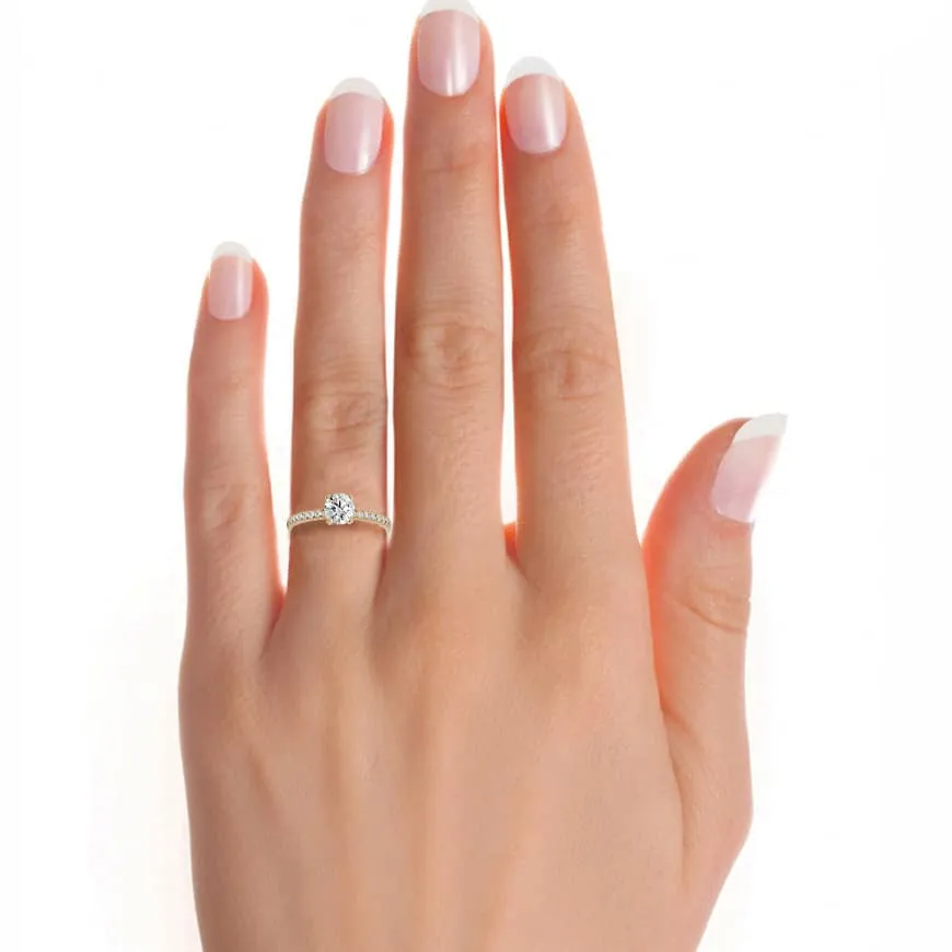 Solitaire Diamond Engagement Ring Simple Pave Setting
