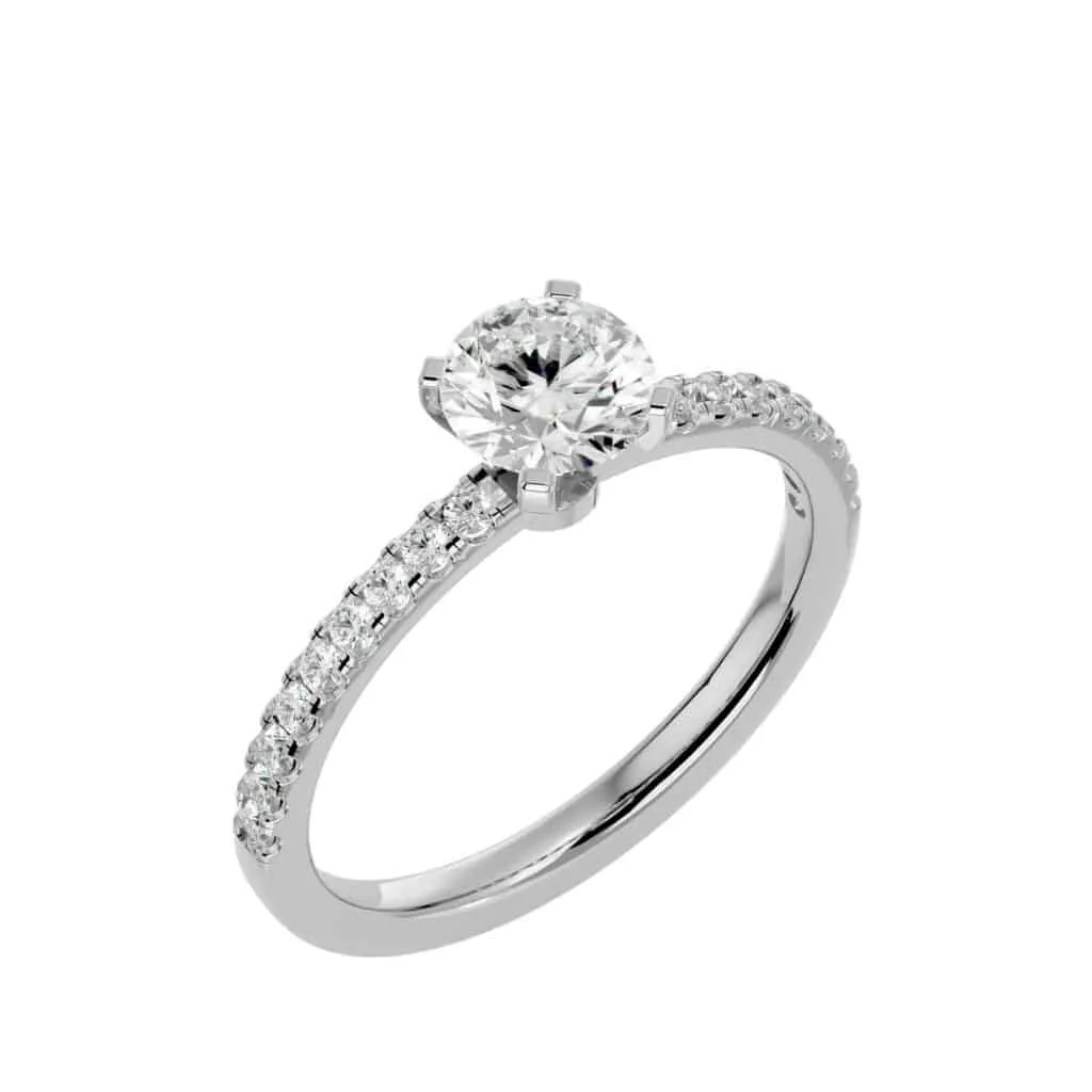 Solitaire Diamond Engagement Ring Simple Pave Setting