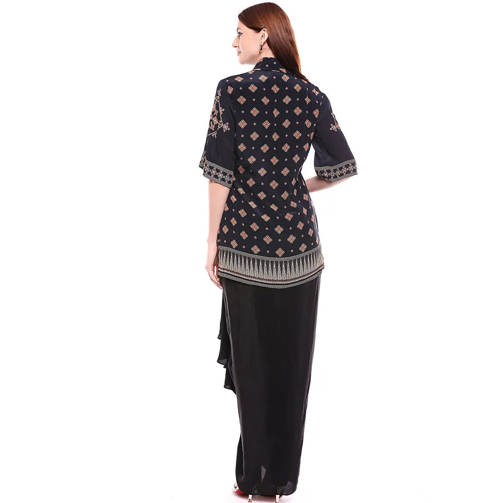 Soup by Sougat Paul Black Jacket With Dhoti (Set of 2)