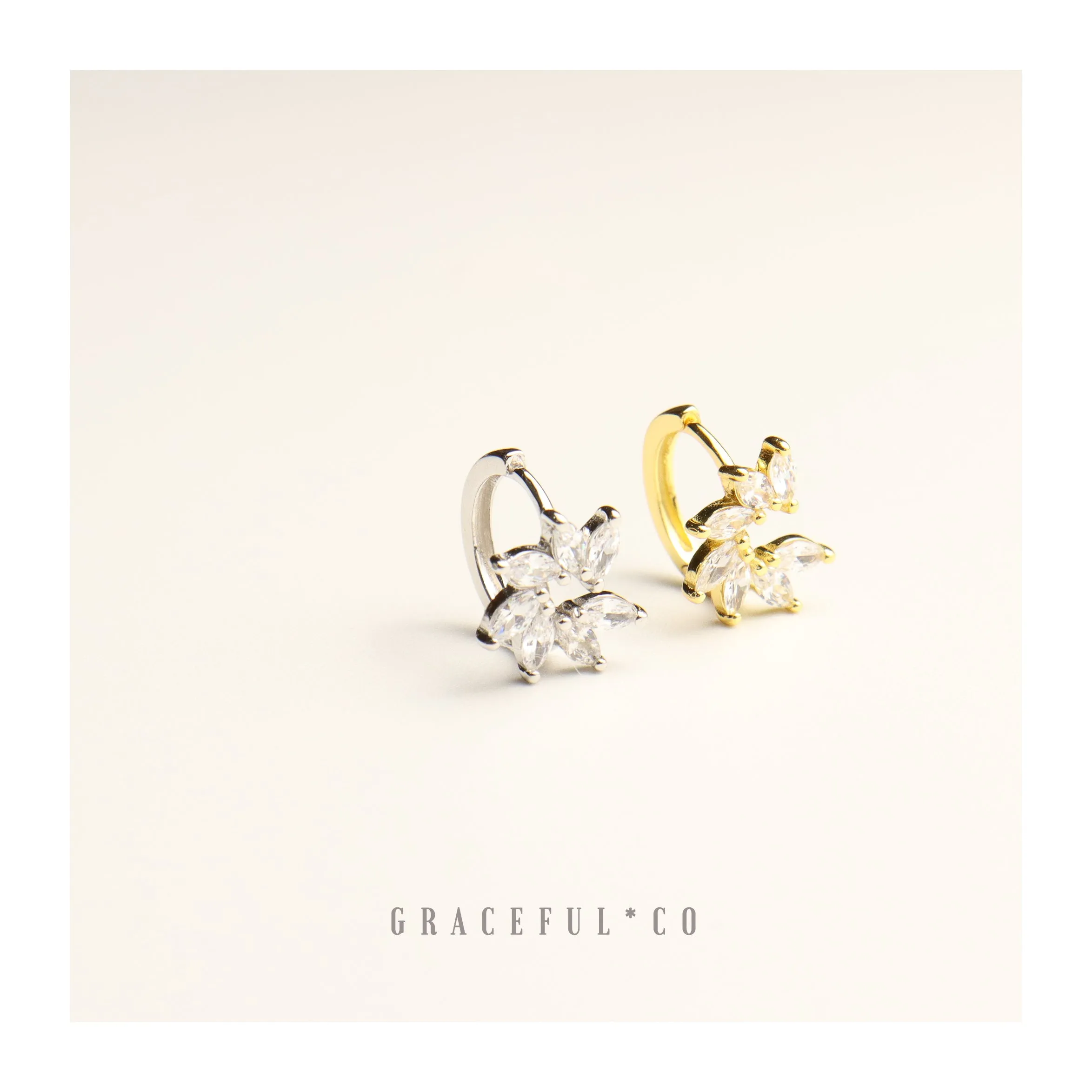 Sparkling Floral Huggie Earrings