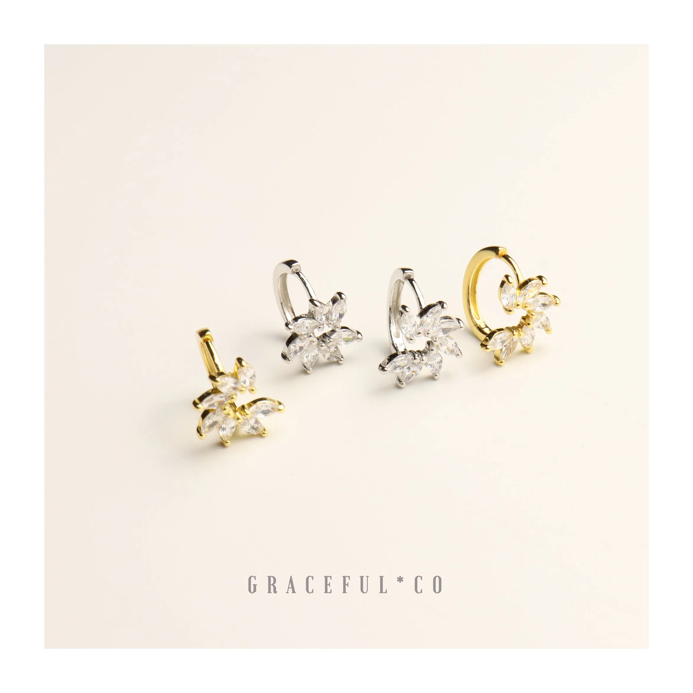 Sparkling Floral Huggie Earrings