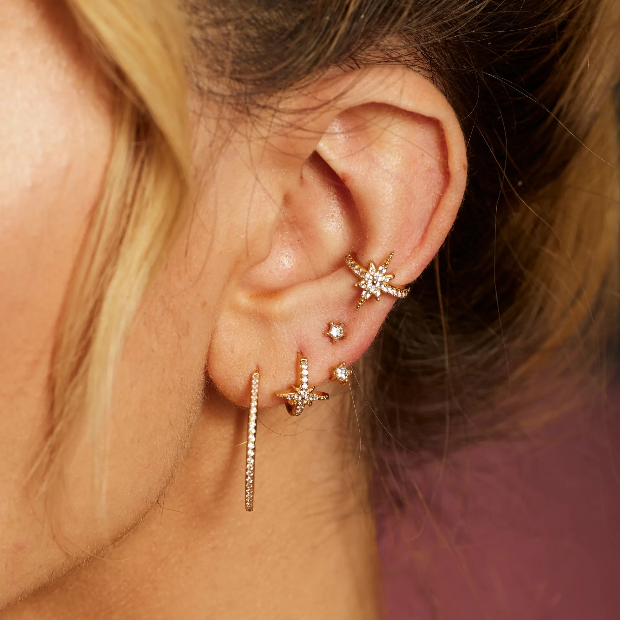Sparkling Star Ear Jacket Stud Earrings