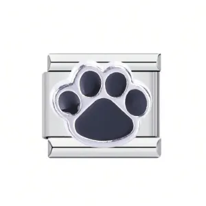 Stainless Steel 9mm Shiny 'Black Paw' Link for Italian Charm Bracelet