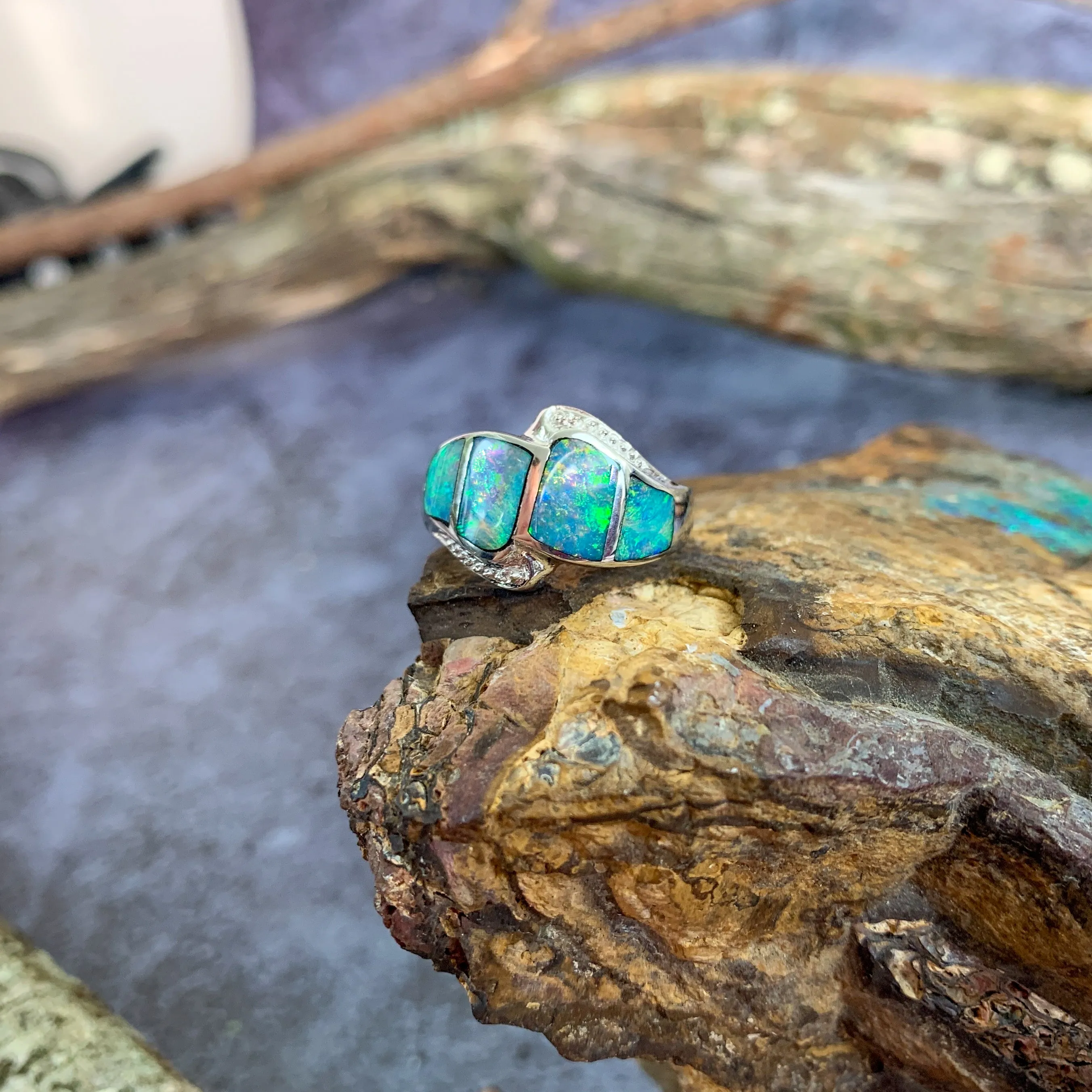 Sterling Silver Opal inlay band shaped