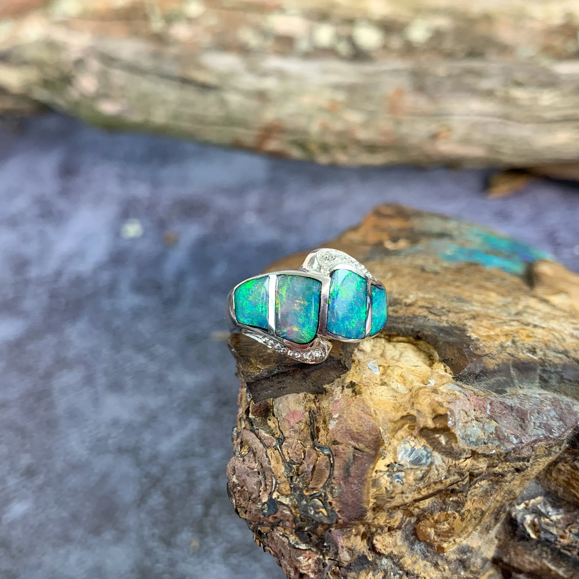 Sterling Silver Opal inlay band shaped