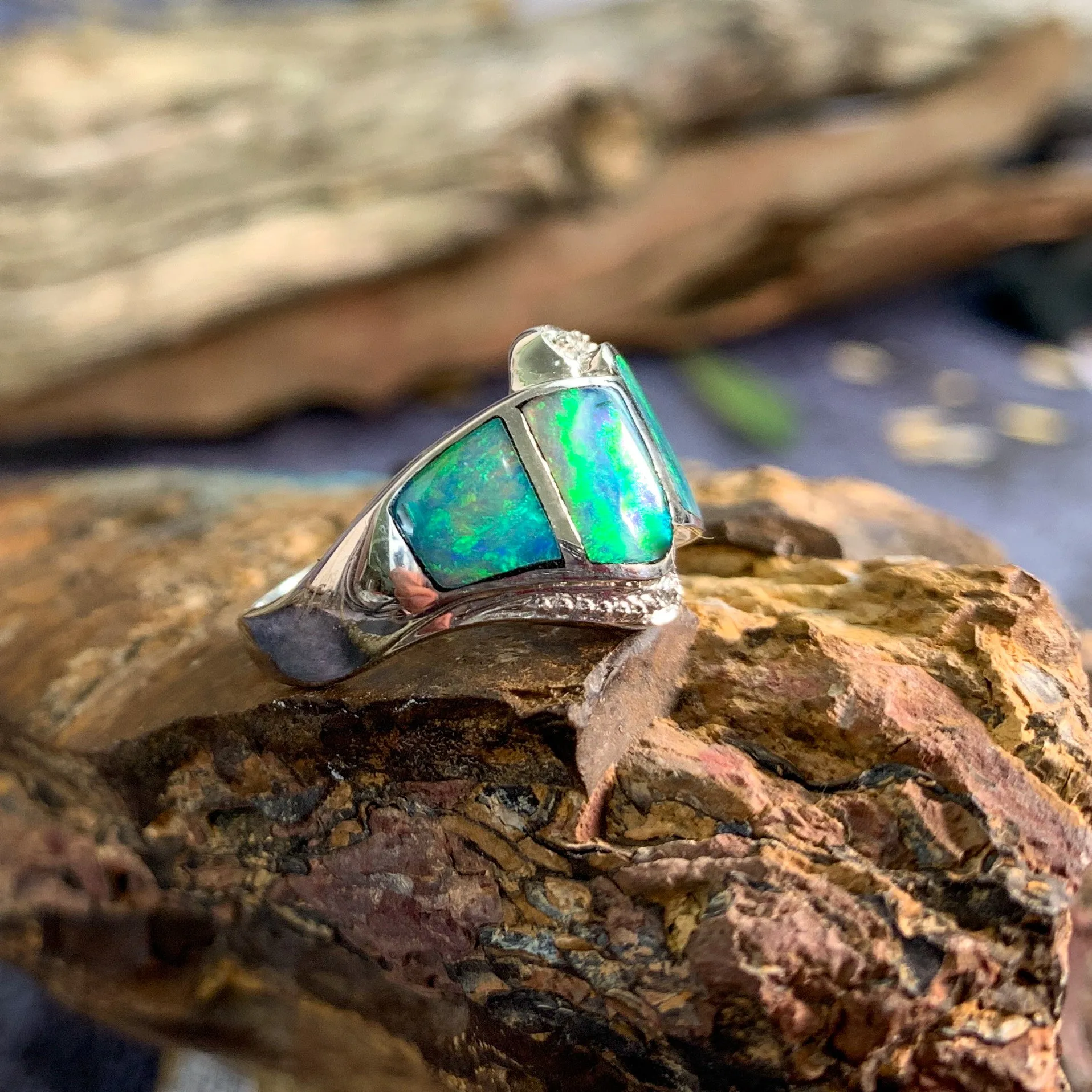 Sterling Silver Opal inlay band shaped