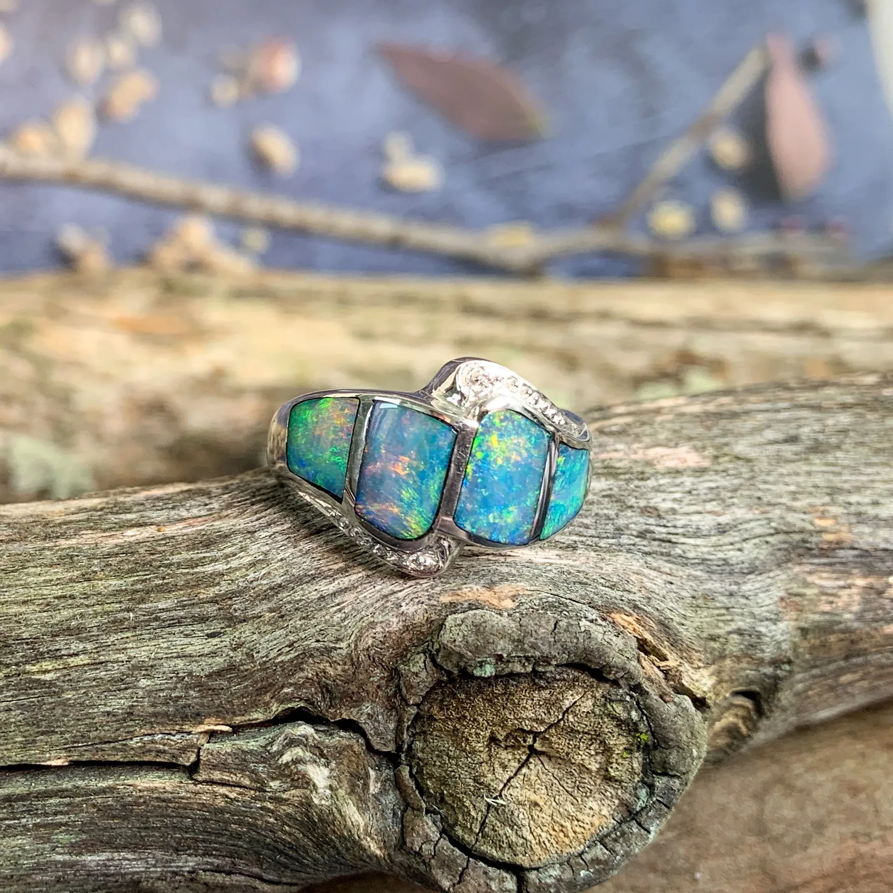 Sterling Silver Opal inlay band shaped
