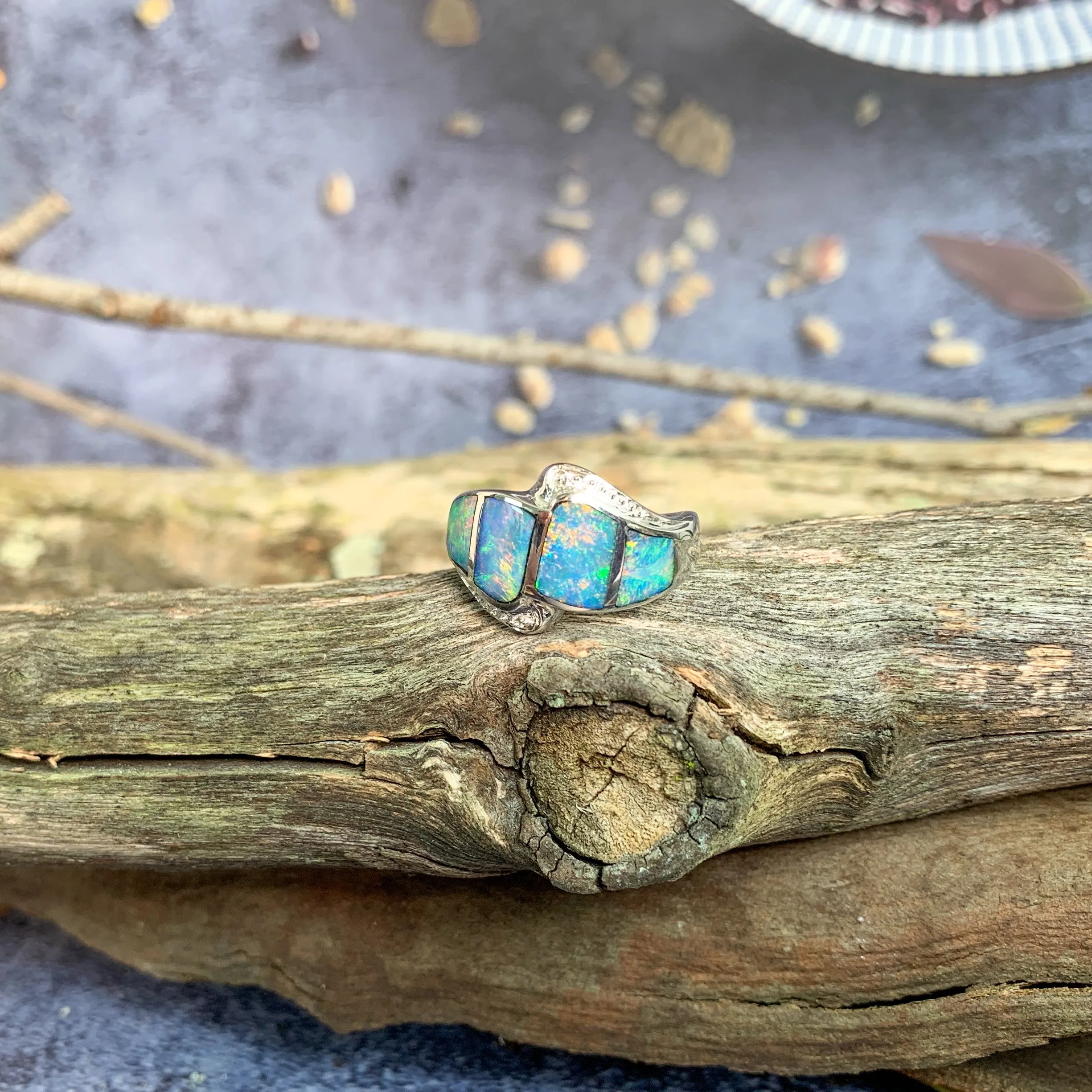 Sterling Silver Opal inlay band shaped