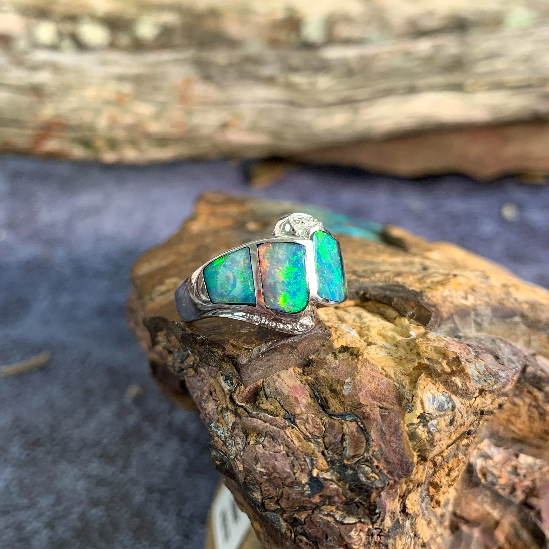 Sterling Silver Opal inlay band shaped