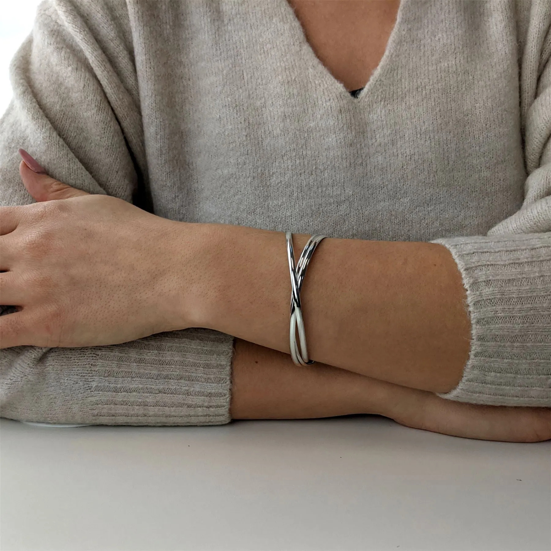 Sterling Silver Triple Russian Wedding Bangle - Classic Round Design
