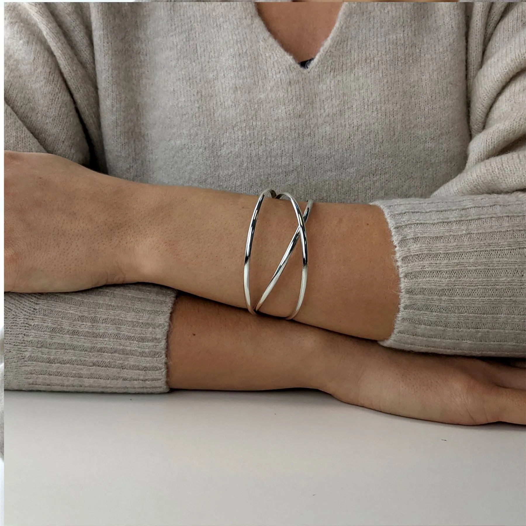 Sterling Silver Triple Russian Wedding Bangle - Classic Round Design