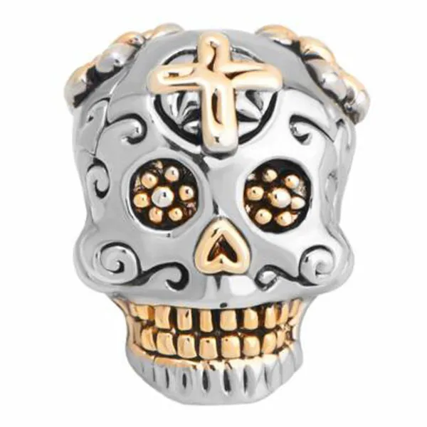 Sugar Skull Lady Cross Two-Tone Charm Bracelet Bead