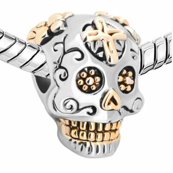 Sugar Skull Lady Cross Two-Tone Charm Bracelet Bead