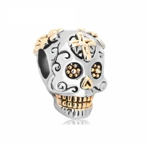 Sugar Skull Lady Cross Two-Tone Charm Bracelet Bead
